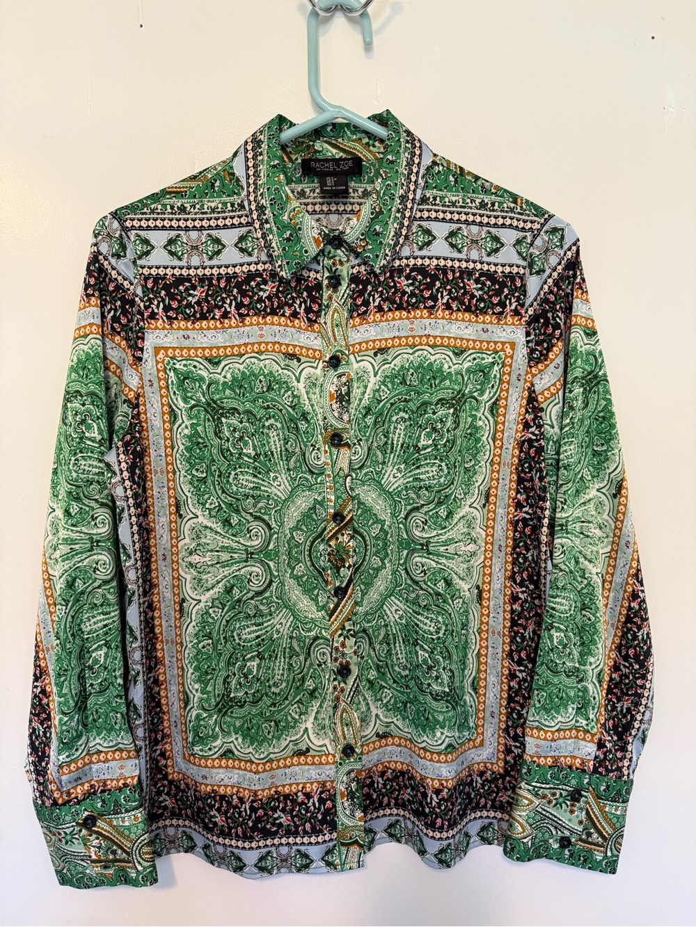 Rachel Zoe Green Paisley Button-Down Shirt